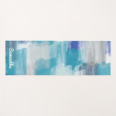 モダンターコイズ&グレーウォーター色抽象芸術アート ヨガマット (正面(横))