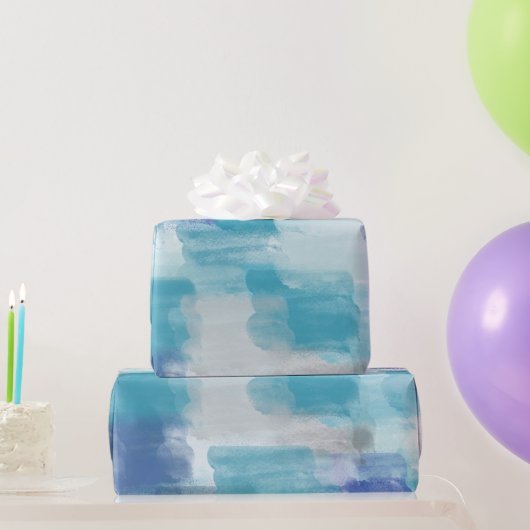 モダンターコイズ&グレーウォーター色抽象芸術アート ラッピングペーパー (パーティーギフト)