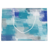 モダンターコイズ&グレーウォーター色抽象芸術アート ラージペーパーバッグ (正面)