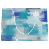 モダンターコイズ&グレーウォーター色抽象芸術アート ラージペーパーバッグ (裏面)