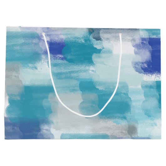 モダンターコイズ&グレーウォーター色抽象芸術アート ラージペーパーバッグ (裏面)