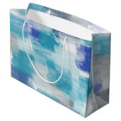 モダンターコイズ&グレーウォーター色抽象芸術アート ラージペーパーバッグ (裏面アングル)