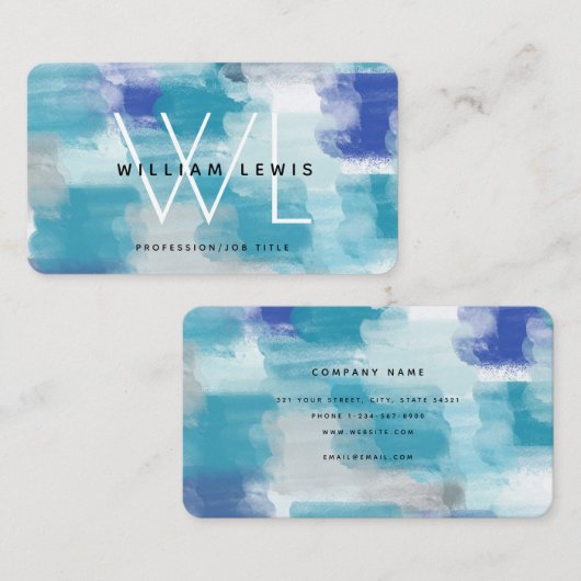 モダンターコイズ&グレーウォーター色抽象芸術アート 名刺 (正面/裏面)