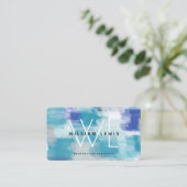 モダンターコイズ&グレーウォーター色抽象芸術アート 名刺 (スタンド正面)