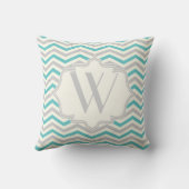 モダンターコイズ、グレー、アイボリーの山形 クッション (裏面)