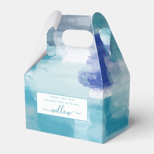 モダンターコイズ＆グレー 水彩抽象アート 現代風 フェイバーボックス (正面サイド)