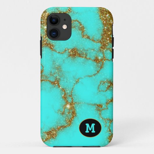 モダンターコイズ＆ゴールドストーンクリスタル 名前入り Case-Mate iPhoneケース (裏面)