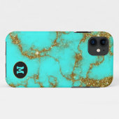 モダンターコイズ＆ゴールドストーンクリスタル 名前入り Case-Mate iPhoneケース (裏面(横))