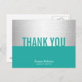 モダンターコイズ&シルバーメイクアップアーティストありがとう ポストカード (正面/裏面)