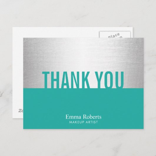 モダンターコイズ&シルバーメイクアップアーティストありがとう ポストカード (正面/裏面)