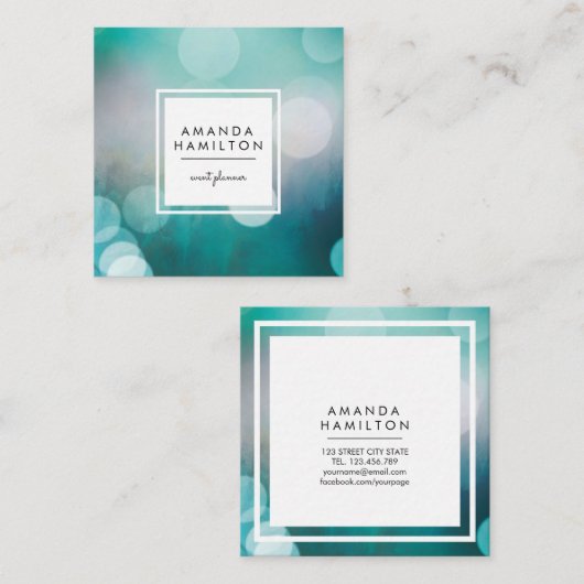 モダンターコイズ《写真》ぼけ味グリッターファッション美しい スクエア名刺 (正面/裏面)