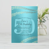 モダンターコイズ&金ゴールド音楽50誕生日 招待状 (スタンド正面)