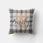 モダンタータンチェックブルークリームモノグラム クッション (裏面)