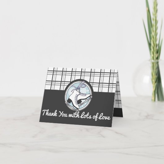 モダンタータンチェック氷スケートで滑るサンキューカード サンキューカード (正面)