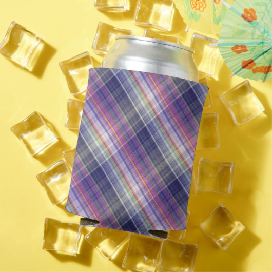 モダンタータンチェック紫タン格子模様。 缶クーラー (インサイチュ 夏)