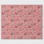 モダンタータンチェック赤いハートパターン ラッピングペーパー (フラット)