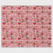 モダンタータンチェック赤色花柄 ラッピングペーパー (フラット)