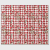 モダンタータンチェック赤色花柄 ラッピングペーパー (フラット)