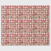 モダンタータンチェック赤色花柄 ラッピングペーパー (フラット)