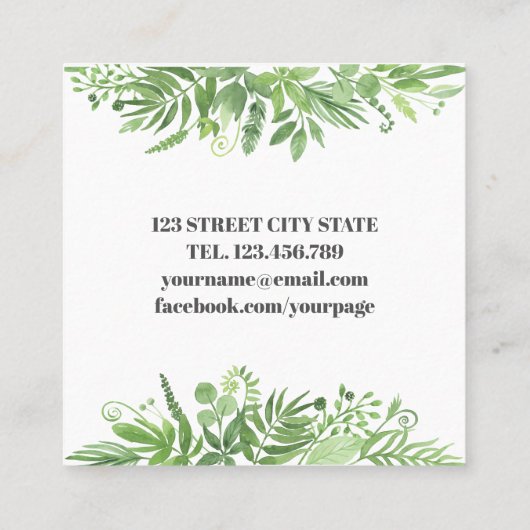 モダンダイヤモンドの水色の草原の緑の葉 スクエア名刺 (裏面)