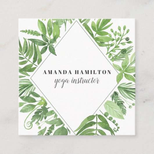 モダンダイヤモンドの水色の草原の緑の葉 スクエア名刺 (正面)