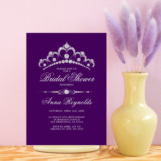 モダンダイヤモンドティアラブライダルシャワーパープルバジェット 招待状