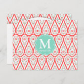 モダンダエレガントマスクサンゴペイズリーパーソナライズされた 招待状 (正面/裏面)