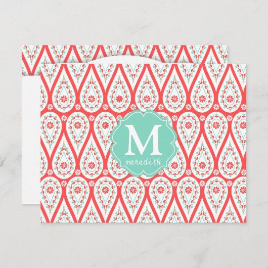 モダンダエレガントマスクサンゴペイズリーパーソナライズされた 招待状 (正面/裏面)