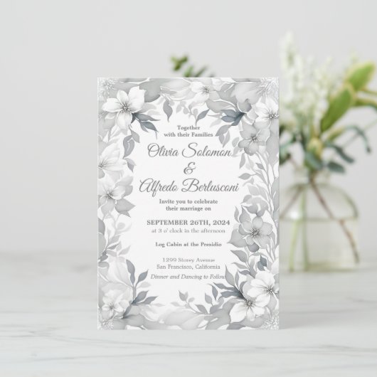 モダンダスティシルバーエレガントスタイルウェディング招待 招待状 (スタンド正面)