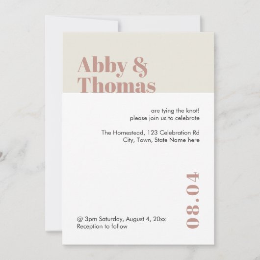 モダンダスティピミニマルンク赤面スタイリッシュ結婚ズ 招待状 (正面)