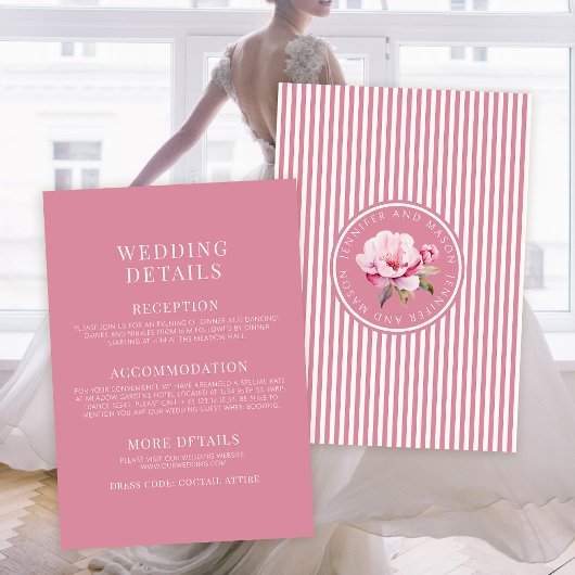 モダンダスティピンクフローラの結婚詳細カード エンクロージャーカード