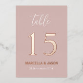 モダンダスティピ結婚ンクのテーブル番号バラ金ゴールド 箔招待状 (正面)