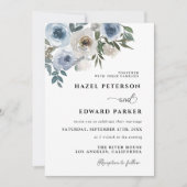モダンダスティブルーウォーターフローラ結婚ズ 招待状 (正面)