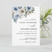 モダンダスティブルーウォーターフローラ結婚ズ 招待状 (スタンド正面)