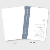 モダンダスティブルーエレガントクロス第1聖餐式 招待状