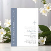モダンダスティブルーエレガントクロス第1聖餐式 招待状