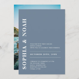 モダンダスティブルーエレガントシンプル結婚の写真 招待状