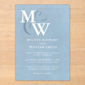 モダンダスティブルーシーガラスモノグラム結婚ズ アクリル招待状 (正面)