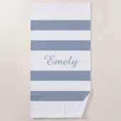 モダンダスティブルーストライプの ビーチタオル (正面)