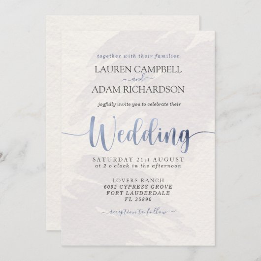 モダンダスティブルータイポグラフィ水彩招待状 招待状 (正面/裏面)