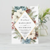 モダンダスティブルーフローラエレガントクリスマス冬 招待状 (スタンド正面)