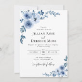 モダンダスティブルーフローラリース結婚式招待状 招待状 (正面)