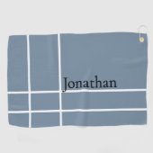 モダンダスティブルーブラックミニマル名前をカスタムする ゴルフタオル (横)