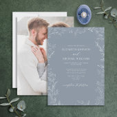 モダンダスティブルーミニマルリーフの写真結婚 招待状