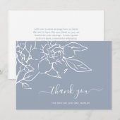 モダンダスティブルーラインアートフローラエレガントな結婚式 サンキューカード (正面/裏面)