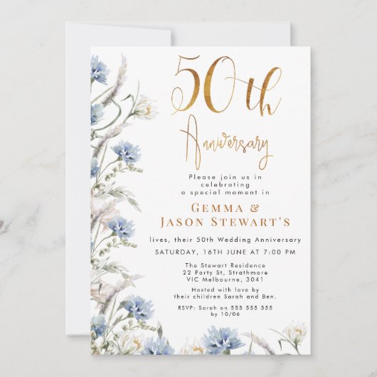 モダンダスティブルーワイルドフラワーズ50周年記念 招待状 (正面)