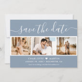 モダンダスティブルー結婚の4枚の写真 セーブザデート (正面)