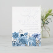 モダンダスティブルー&シルバーフローラ結婚ズ 箔招待状 (立ち正面)