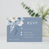 モダンダスティブルー&ホワイトフローラ結婚ズ 出欠カード (スタンド正面)