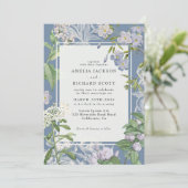 モダンダスティブルー&ホワイトフローラ結婚ズ 招待状 (スタンド正面)